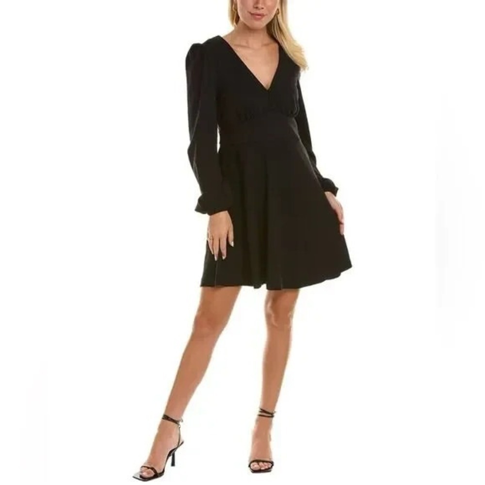 BODEN‎ V-Neck Jersey Tea Dress US Size 14L Navy Long Puff Sleeve Pockets Stretch